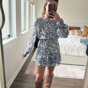Aqua Brand Floral Blue and White Dress